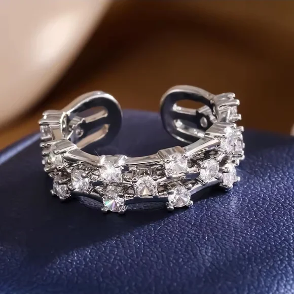 Silver Branch Wrap Ring with Crystal Accents - Picture 3 of 5